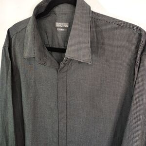 KENNETH COLE Hidden Button-Down Grey Slim Fit 17.5 34-35 Men's Long Sleeve Shirt
